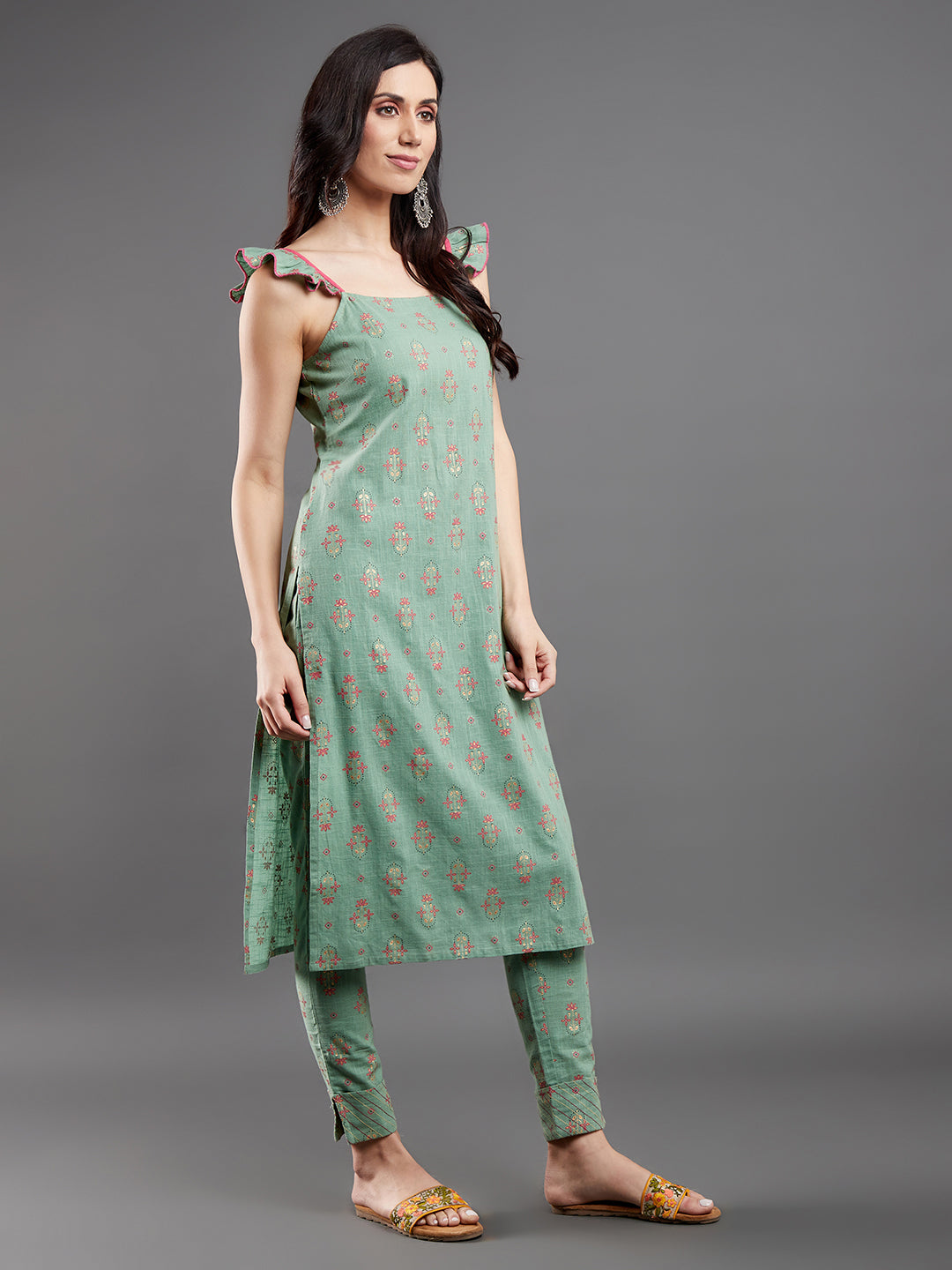 Women's Sea Green Floral Print Kurta With Pant