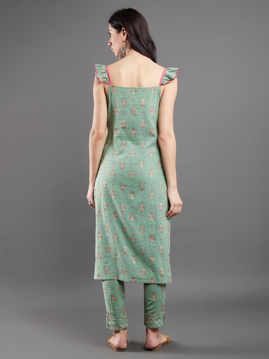 Women's Sea Green Floral Print Kurta With Pant