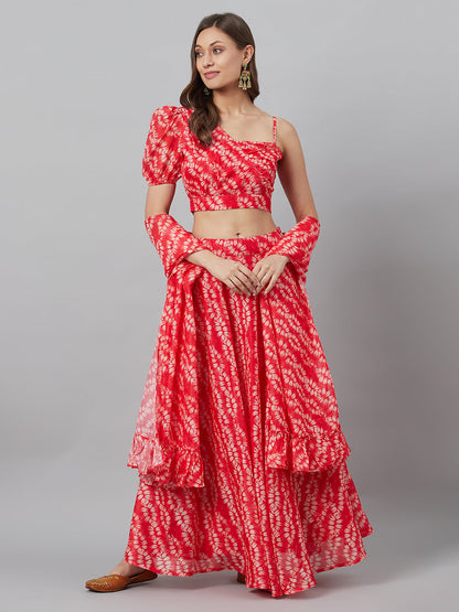 Women's Red Printed Lehenga Choli With Dupatta