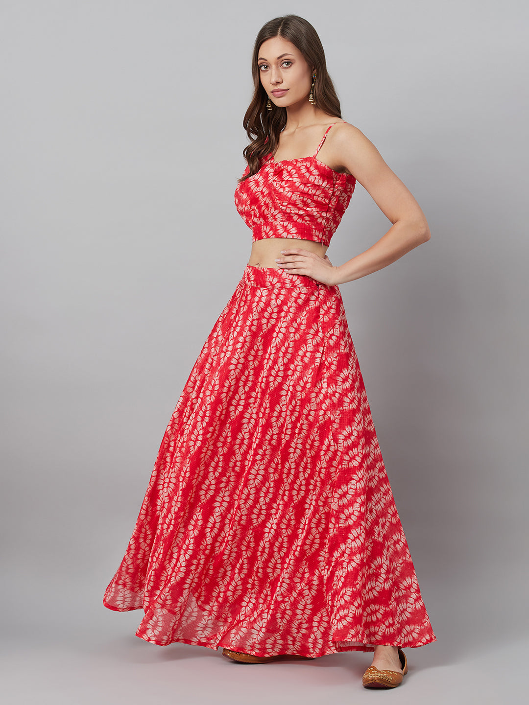 Women's Red Printed Lehenga Choli With Dupatta