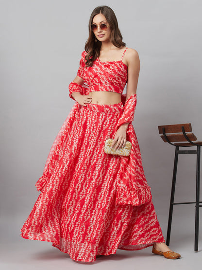 Women's Red Printed Lehenga Choli With Dupatta