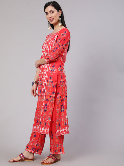 Women's Red Digital Print Kurta Palazzo With Dupatta