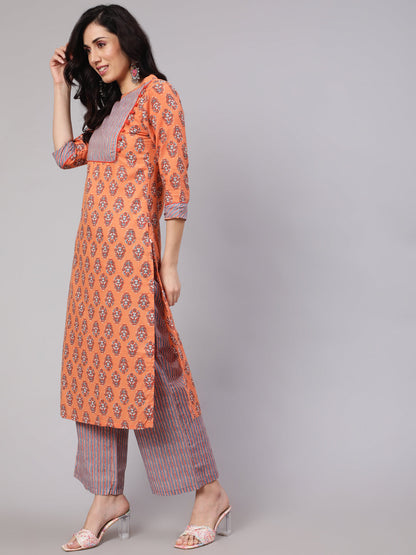 Women's Peach Printed Kurta Palazzo With Dupatta