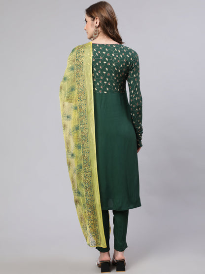 Women's Green Printed Kurta Pant With Dupatta