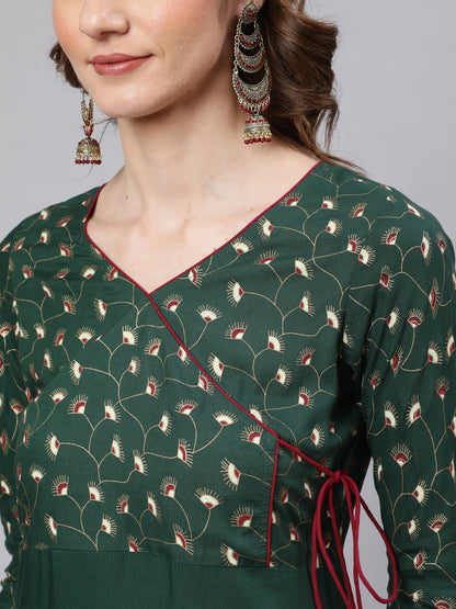 Women's Green Printed Kurta Pant With Dupatta