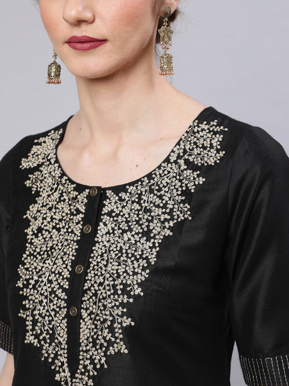 Women's Black Embroidered Kurta Palazzo With Dupatta