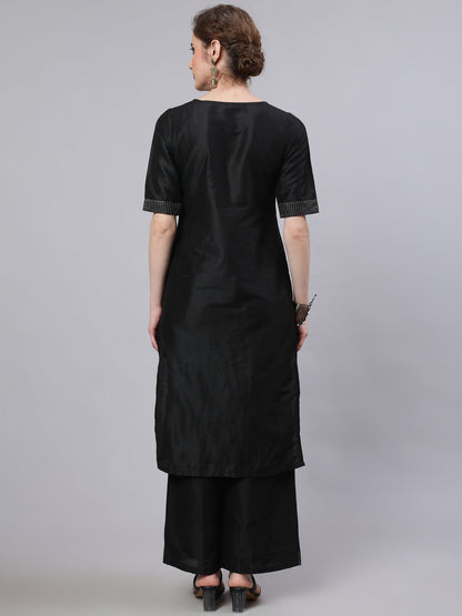 Women's Black Embroidered Kurta With Palazzo