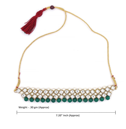 Women's Stylish Kundan And Dark Green Beads Choker Set