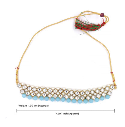 Women's Stylish Kundan And Light Blue Choker Set