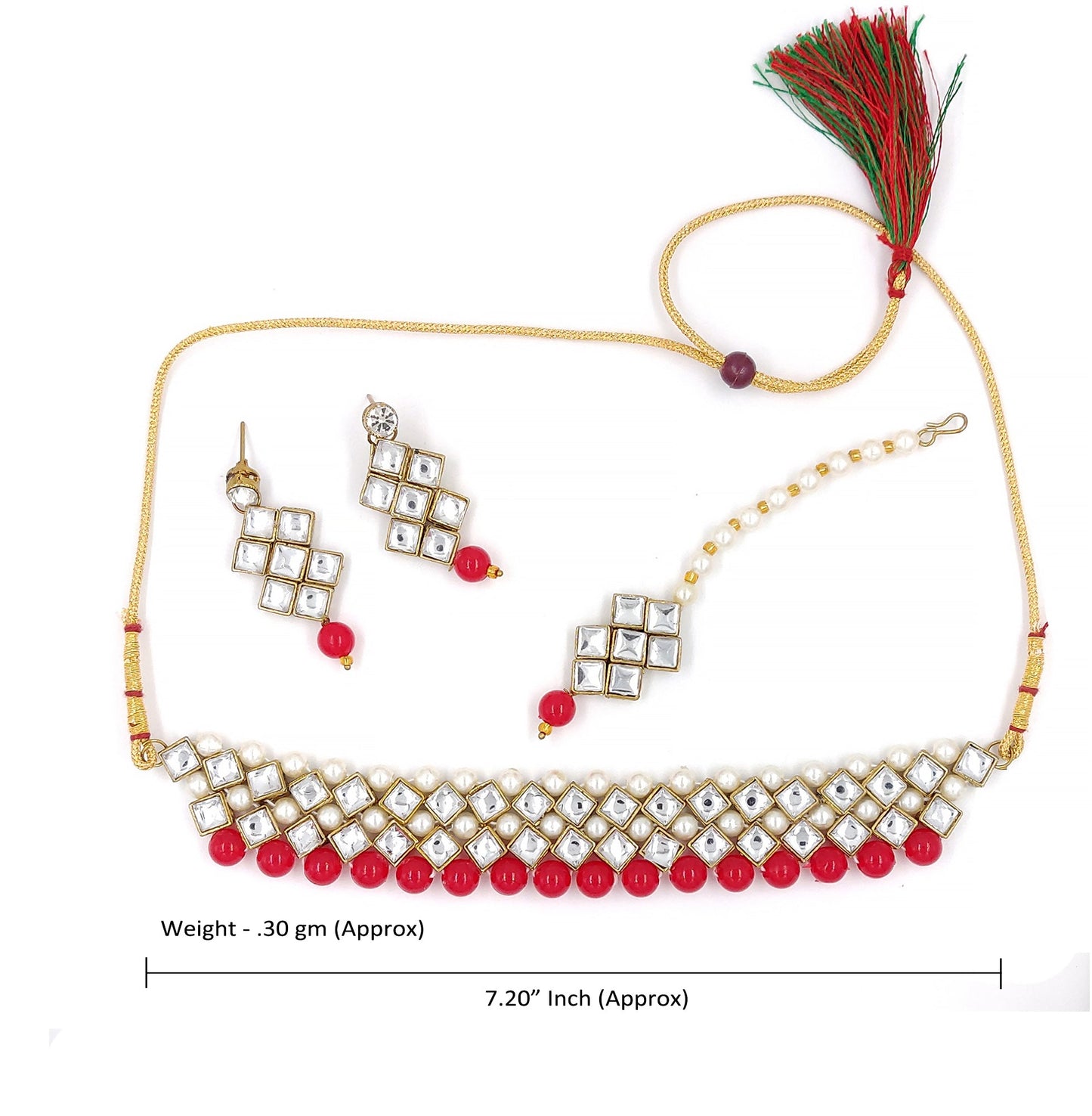 Women's Stylish Kundan And Red Choker Set