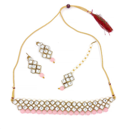 Women's Stylish Kundan And Pink Choker Set