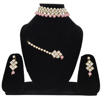 Women's Stylish Kundan And Pink Choker Set