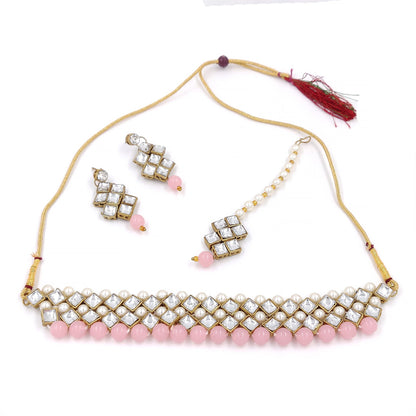 Women's Stylish Kundan And Pink Choker Set