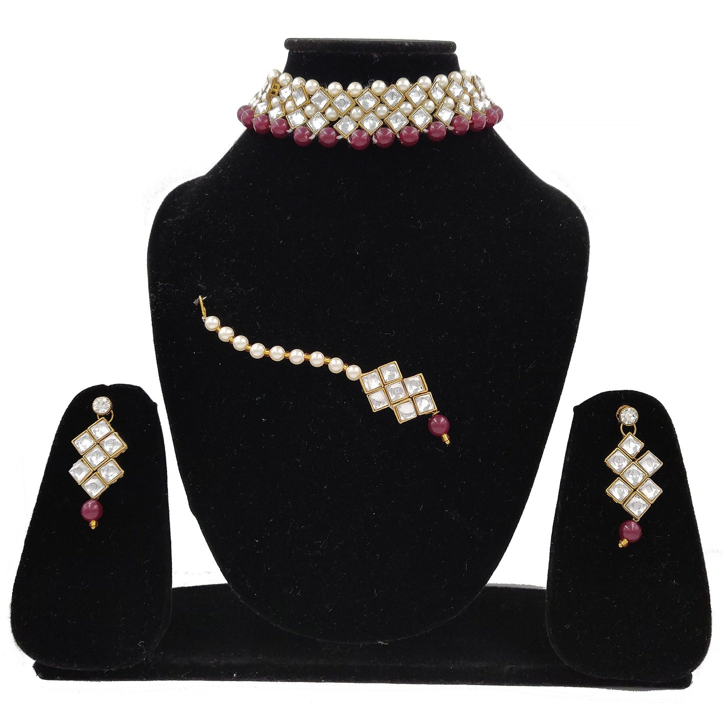 Women's Stylish Kundan And Light Blue Choker Set