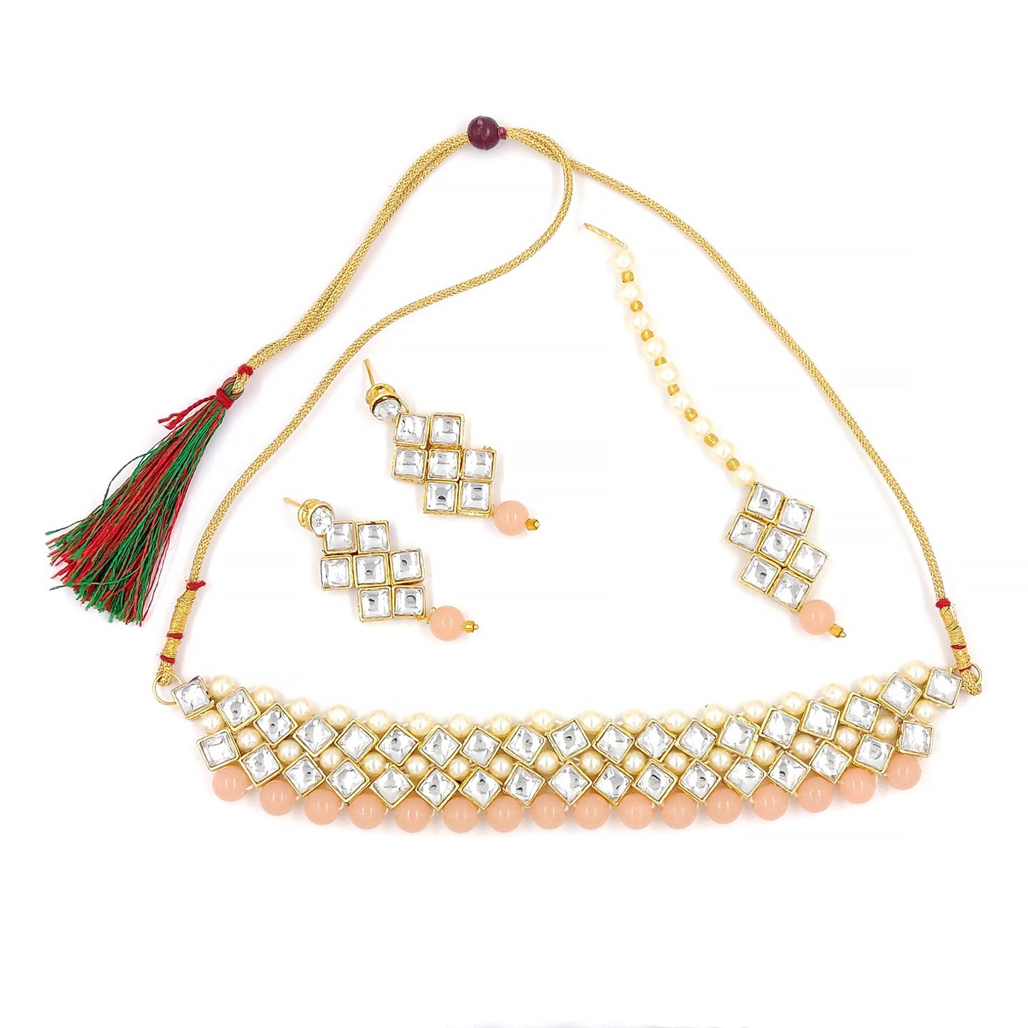 Women's Stylish Kundan And Peach Choker Set