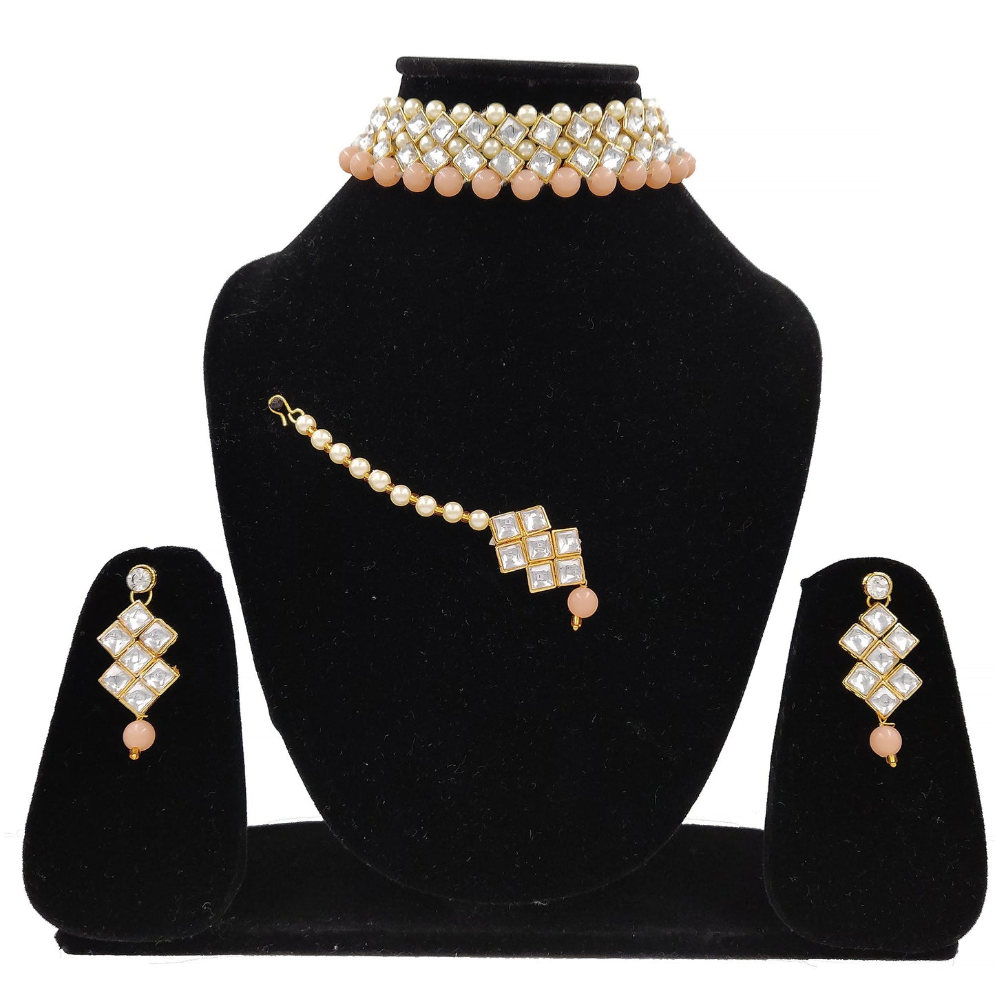 Women's Stylish Kundan And Peach Choker Set