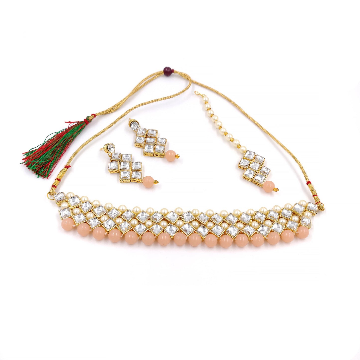 Women's Stylish Kundan And Peach Choker Set