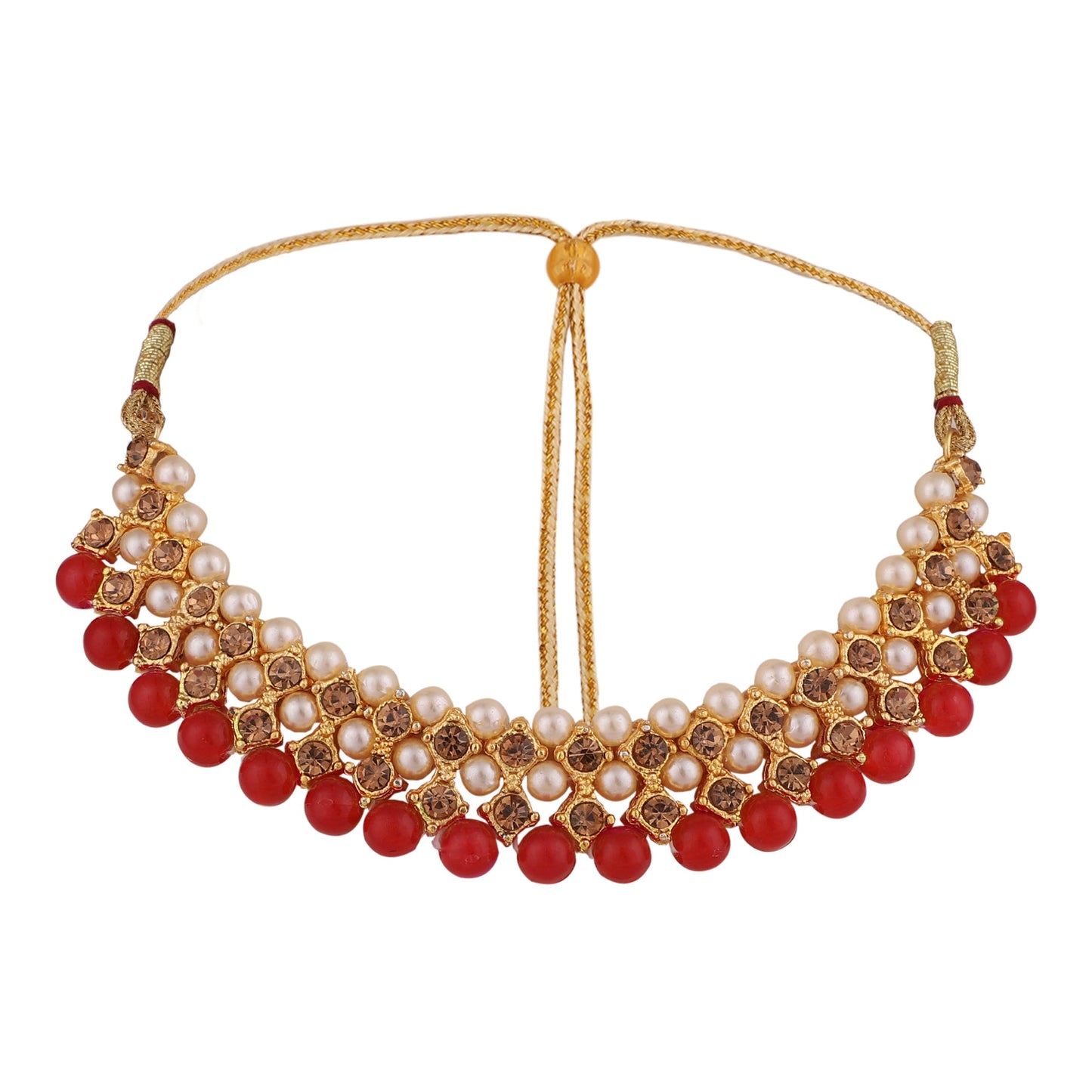 Women's Trending Red Choker Set With Maang Tikka