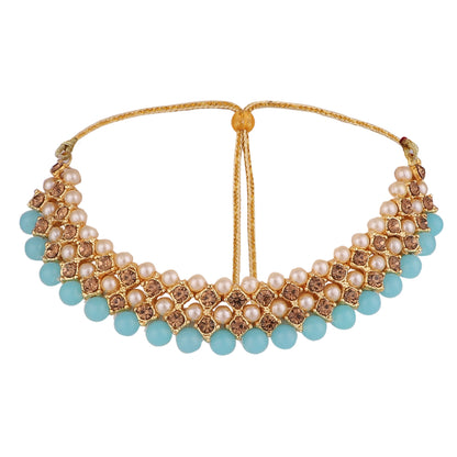 Women's Trending Light Blue Choker Set With Maang Tikka