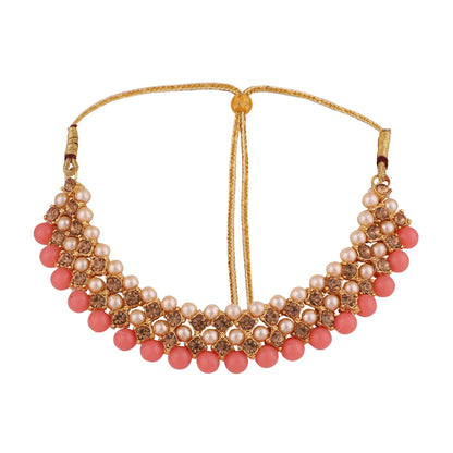 Women's Trending Pink Choker Set With Maang Tikka