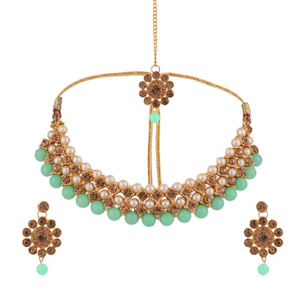 Women's Trending Mint Choker Set With Maang Tikka