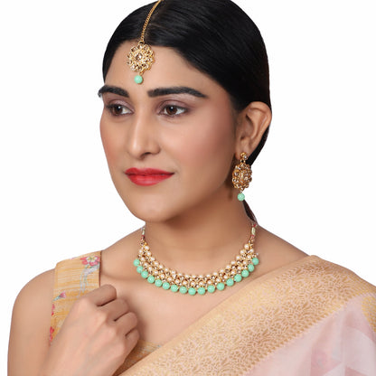 Women's Trending Mint Choker Set With Maang Tikka