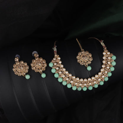 Women's Trending Mint Choker Set With Maang Tikka