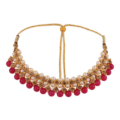 Women's Trending Maroon Choker Set With Maang Tikka