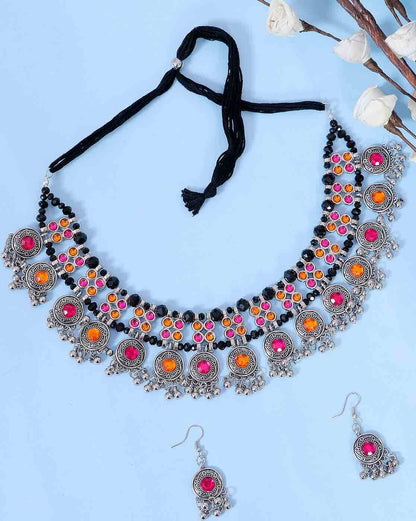 Women's Stylish Oxidised Silver Choker Set