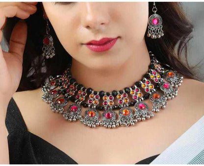 Women's Stylish Oxidised Silver Choker Set