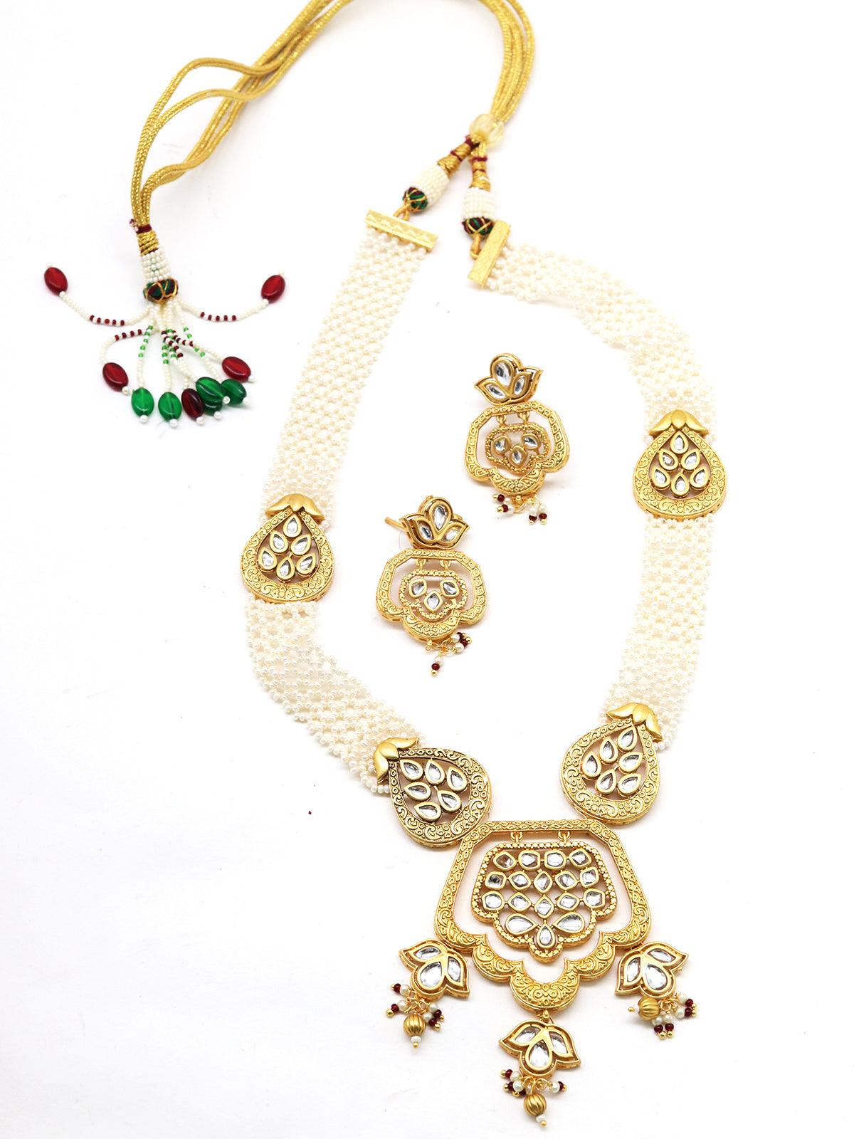 Women's Ancient Semiprecious Kundan & Pearl Choker With Earrings - Odette