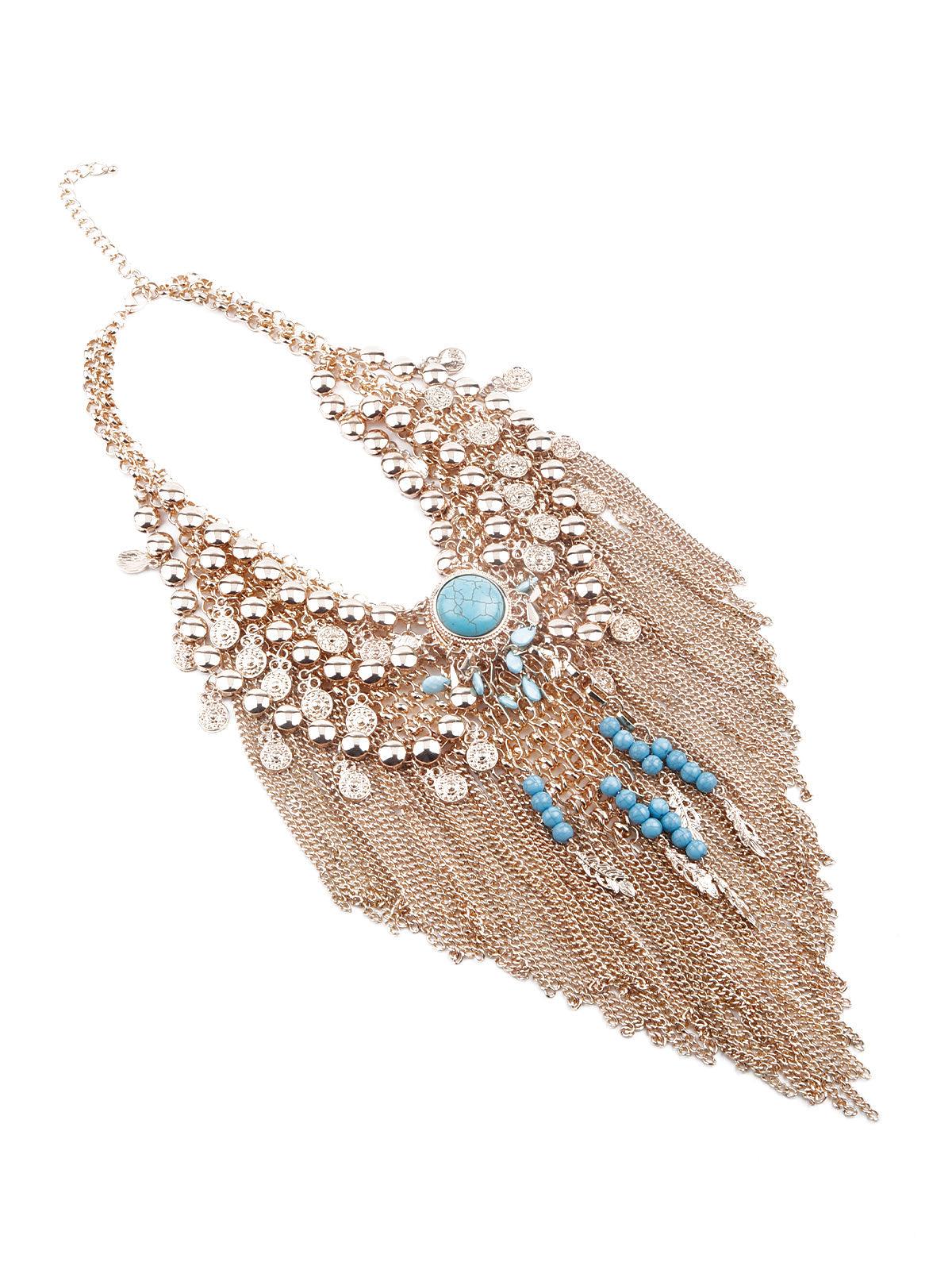 Women's Beautiful Gold Tassel Drop Boho Style Necklace For Women - Odette