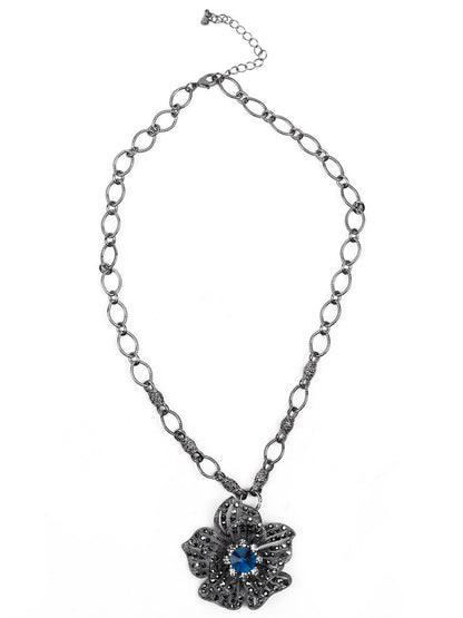 Women's Beautiful Oxidised Floral Pendant Necklace - Odette