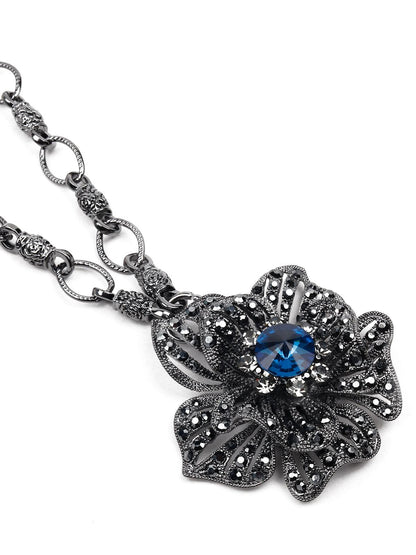 Women's Beautiful Oxidised Floral Pendant Necklace - Odette