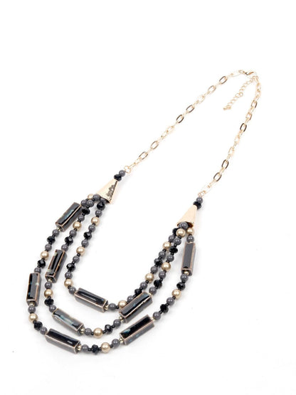 Women's Black And Gold Beaded Necklace - Odette