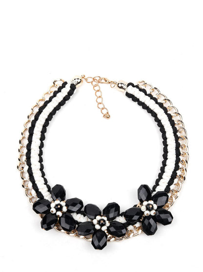 Women's Black And White Floral Choker Necklace - Odette