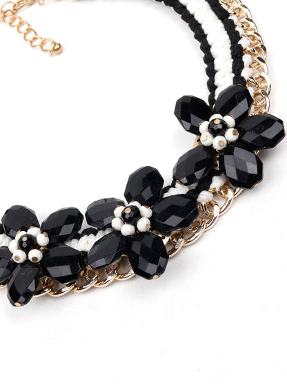 Women's Black And White Floral Choker Necklace - Odette