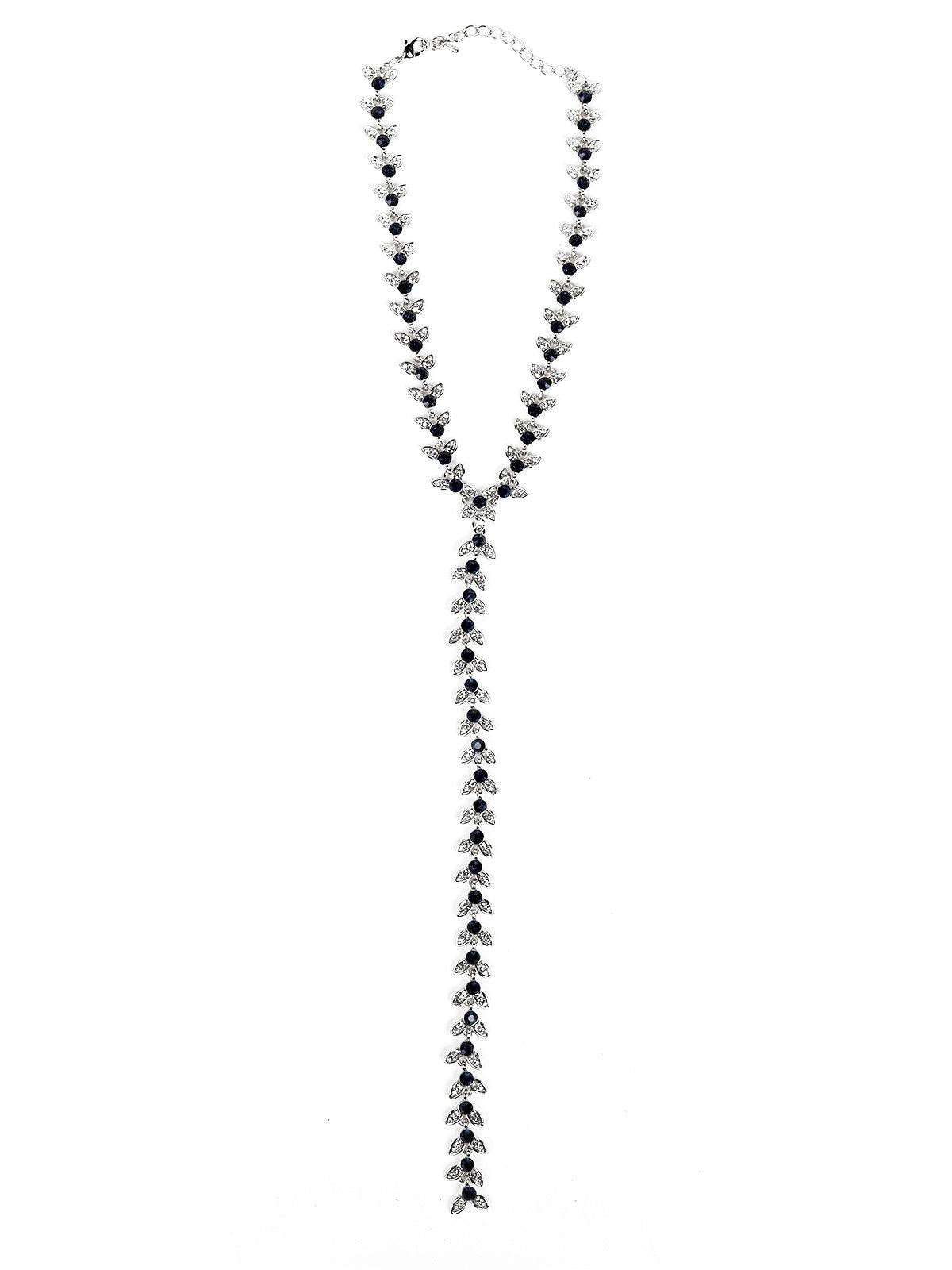 Women's Black Beads With Crystal Embellishments Lariat Necklace - Odette