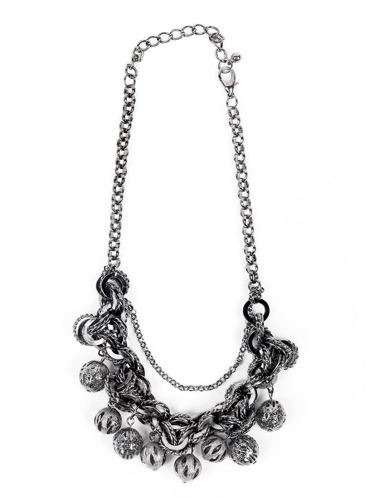 Women's Black Tone Double Layered Necklace - Odette