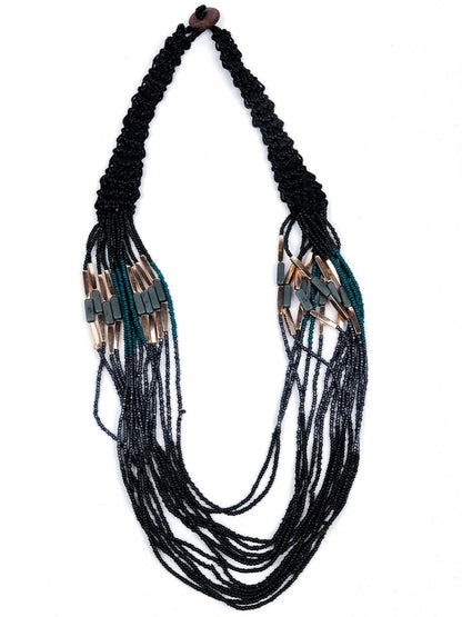 Women's Boho Black Beaded Statement Necklace - Odette