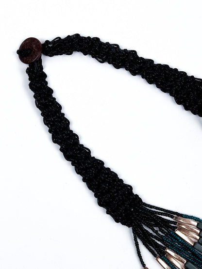 Women's Boho Black Beaded Statement Necklace - Odette