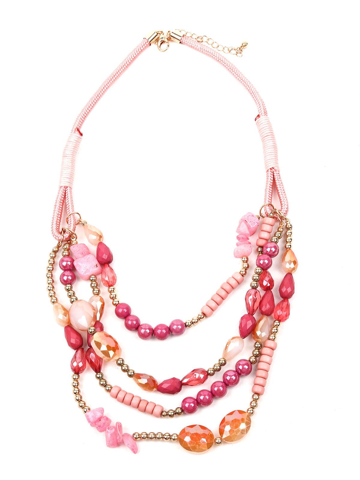 Women's Candy Floss Pink Layered Beaded Necklace-Pink - Odette