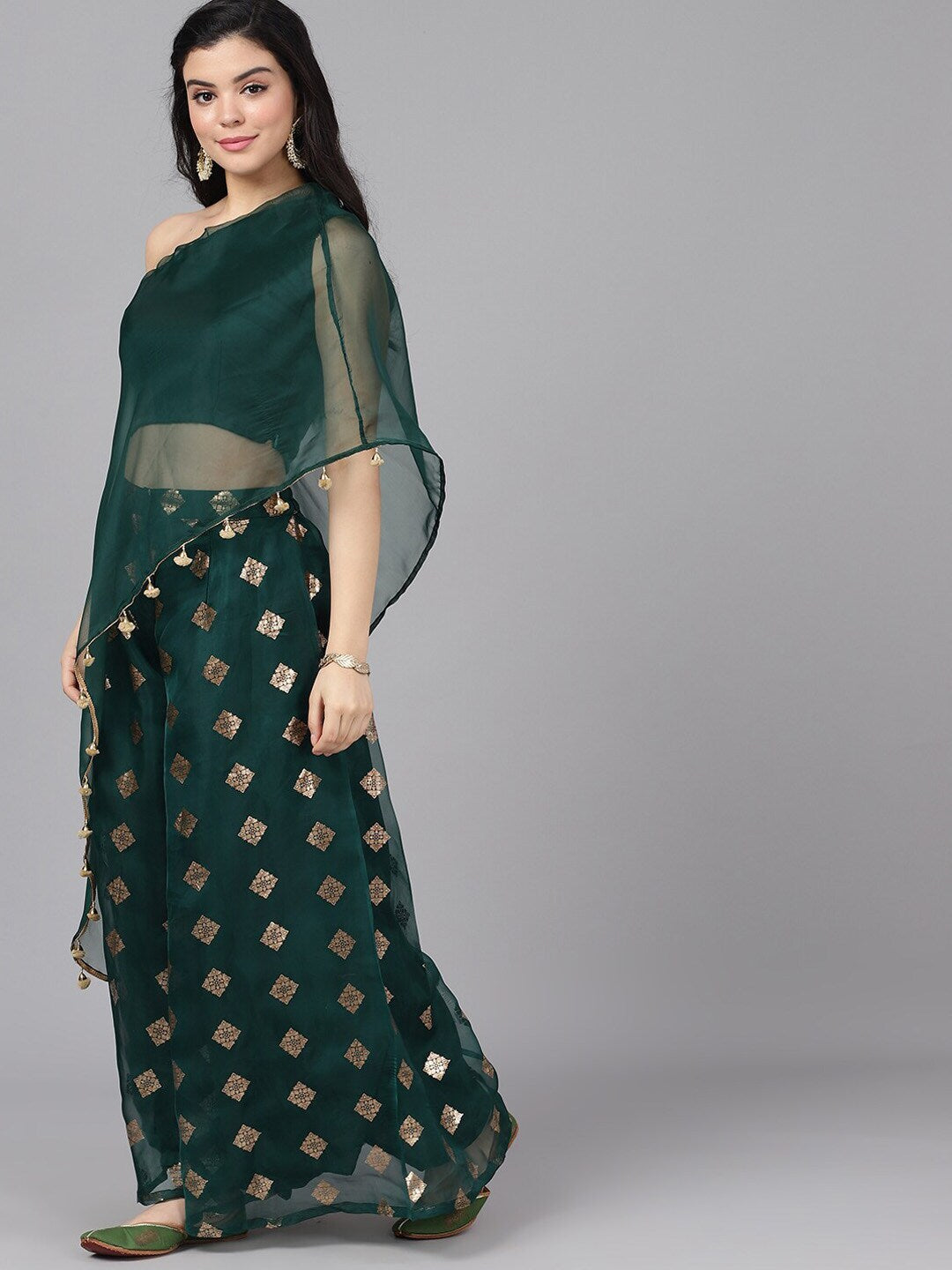 Women's Dark Green Foil Print Lehenga Choli