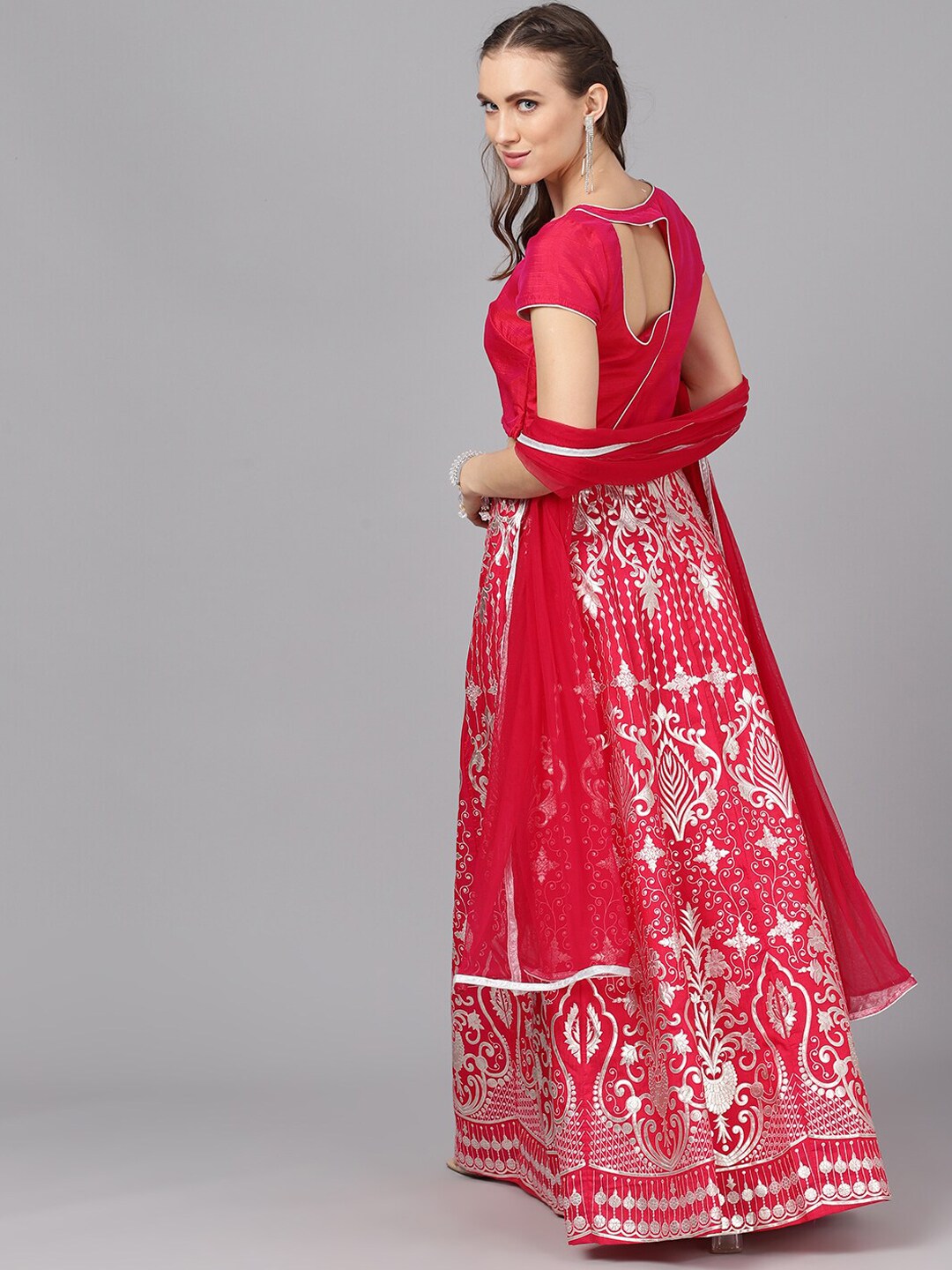 Women's Pink Foil Printed Lehenga Choli With Dupatta