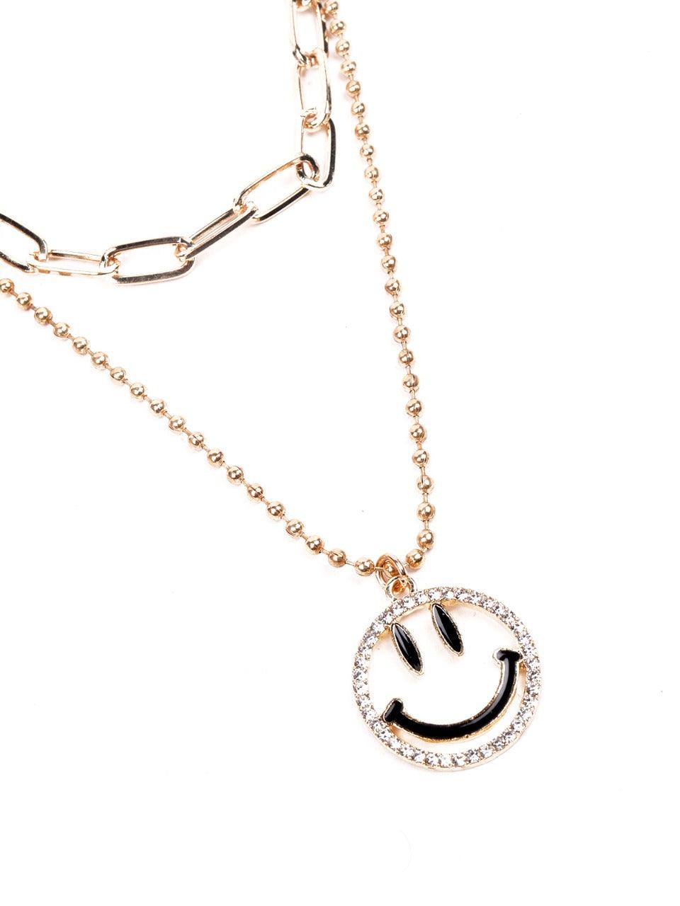 Women's Cute Smiley Layered Chain Necklace - Gold - Odette