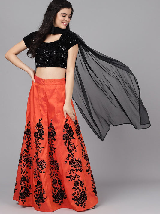 Women's Orange Lehenga Choli With Dupatta