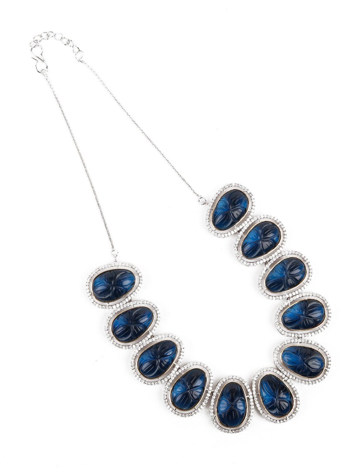 Women's Dark Blue Oval Choker Necklace Set - Odette