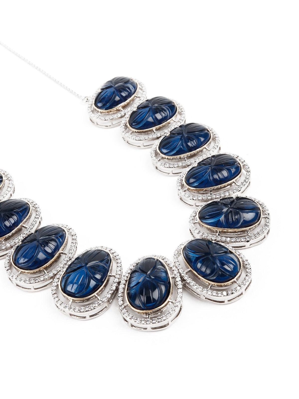 Women's Dark Blue Oval Choker Necklace Set - Odette