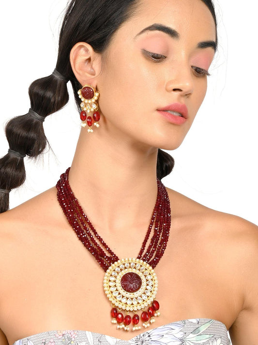 Women's Deep Maroon Exquisite Necklace Set - Odette