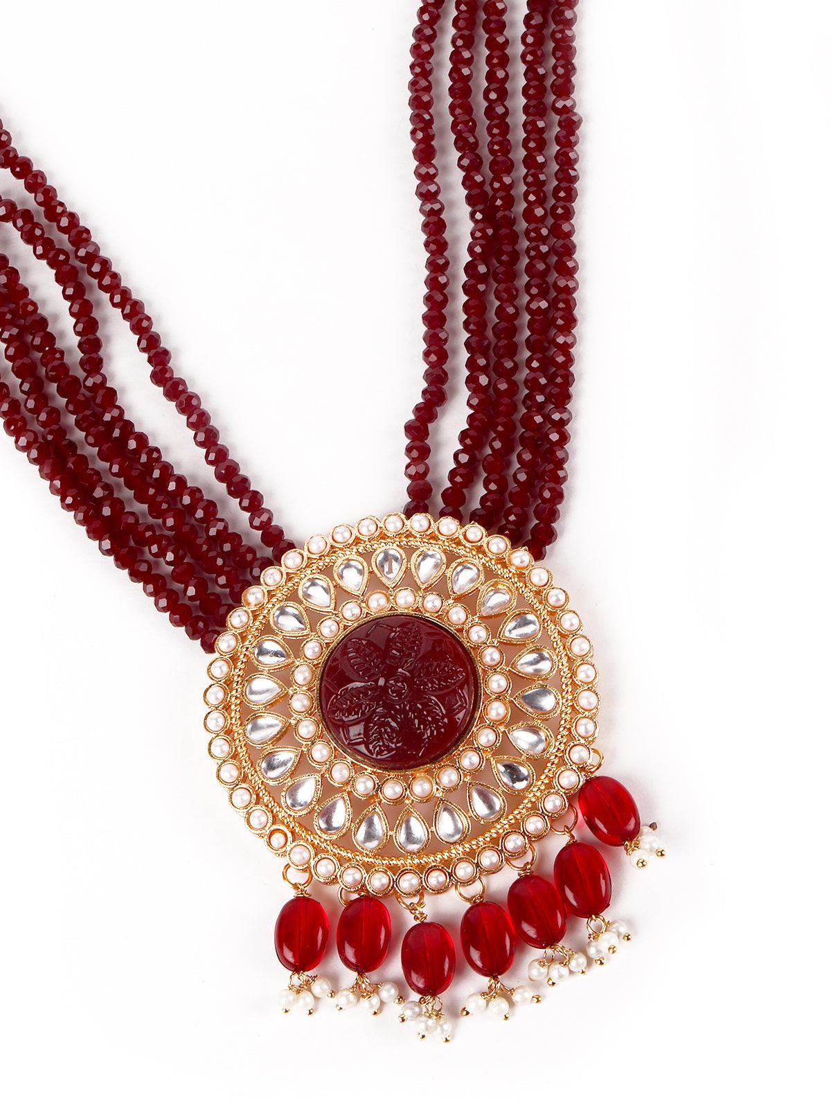 Women's Deep Maroon Exquisite Necklace Set - Odette